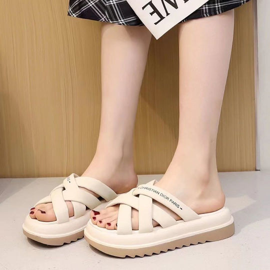 Damen Bequeme Wellness-Sandalen mit modernen Kreuz-Riemen EB