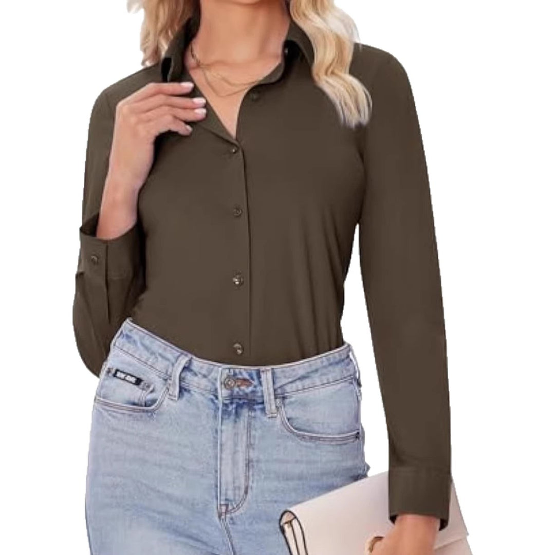 Damen Klassische Viskose-Stretch Hemdbluse mit Kentkragen und Manschetten EB