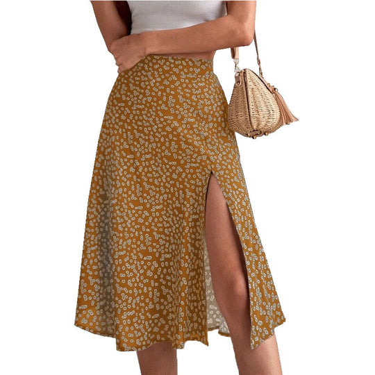 Damen Midi-Rock mit seitlichem Schlitz und floralem Muster EB