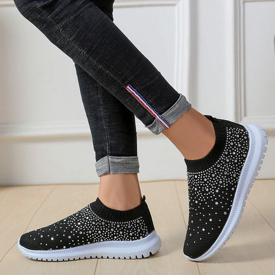 Damen Glitzernde Slip-On Sneaker mit atmungsaktivem Obermaterial und rutschfester Sohle EB