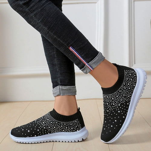 Damen Glitzernde Slip-On Sneaker mit atmungsaktivem Obermaterial und rutschfester Sohle EB