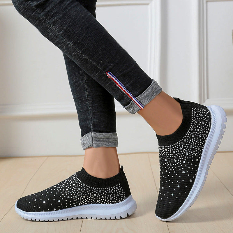 Damen modische Slip-On Sneakers mit funkelnden Verzierungen EB
