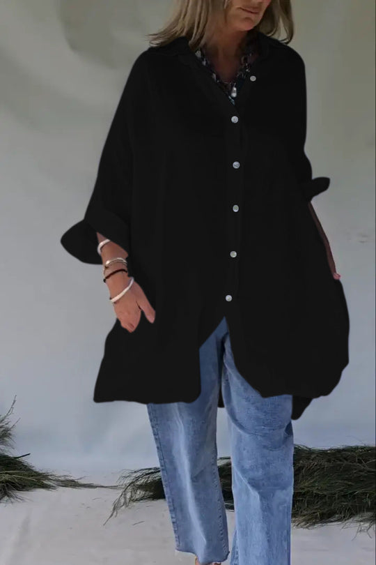 Damen lässiges Blusenkleid mit modischem Knopfverschluss EB
