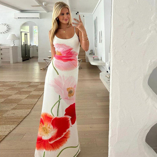 Damen Maxi Kleid mit floralem Print und spaghetti-Trägern EB