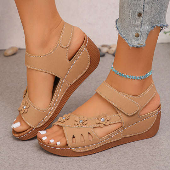 Damen Riemensandalen mit floralem Design und elastischen Riemen EB