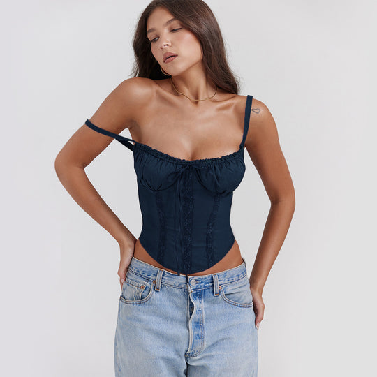 Damen Bustier-Oberteil mit eleganten Rüschen und verstellbaren Trägern EB