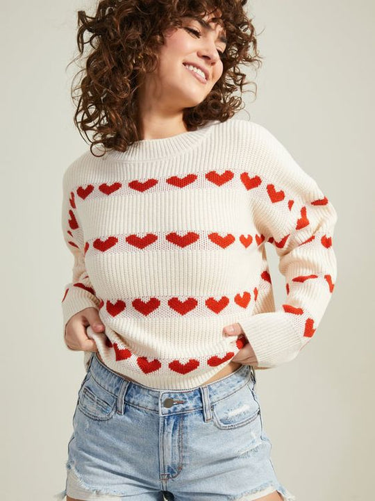 Damen gemütlicher Pullover mit Herzmuster EB