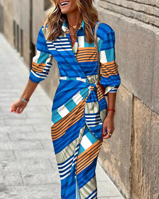 Damen Wickelkleid mit stilvollem Streifenmuster EB
