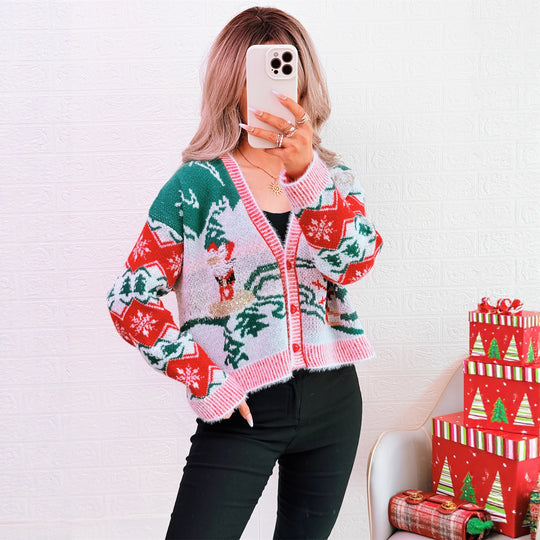 Damen Strickjacke im festlichen Design mit Weihnachtsmotiven EB