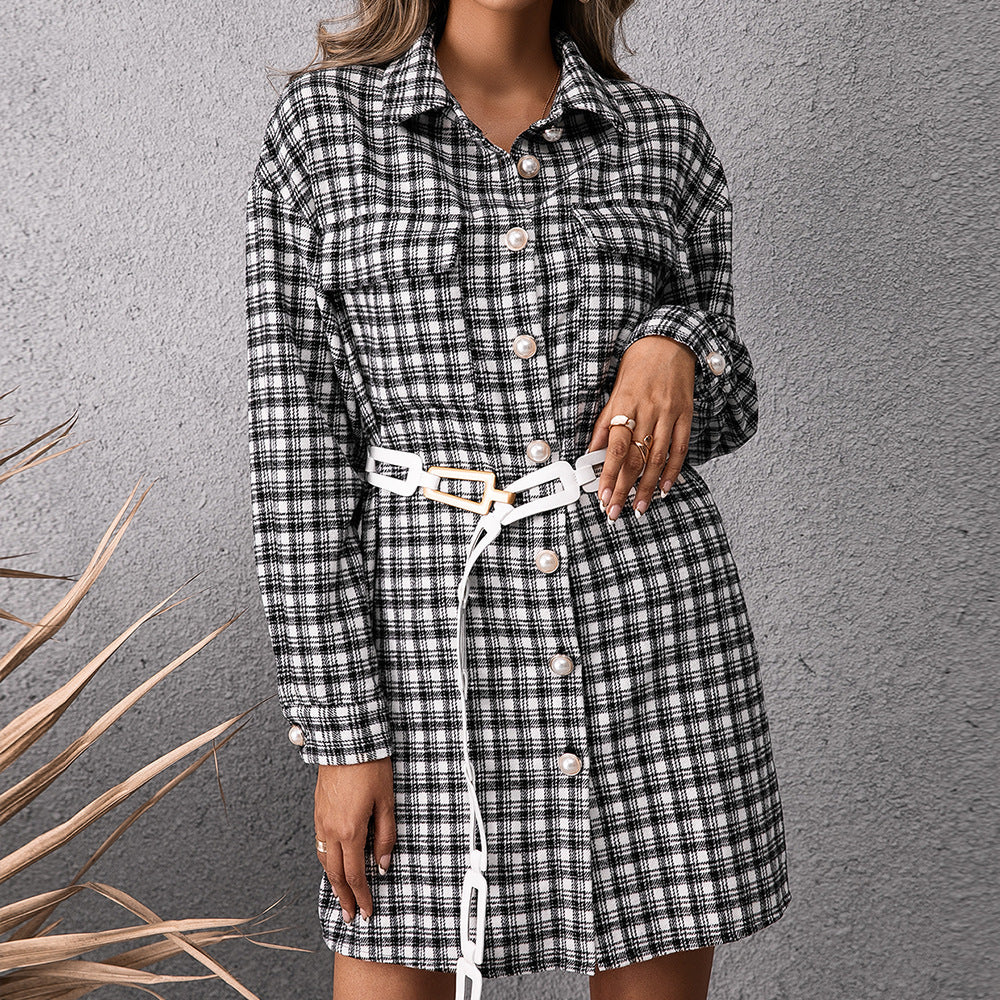 Damen Karo Hemdblusenkleid EB