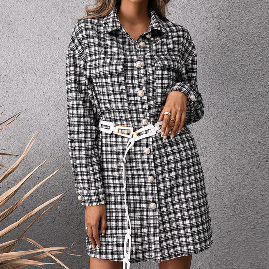 Damen Karo Hemdblusenkleid EB