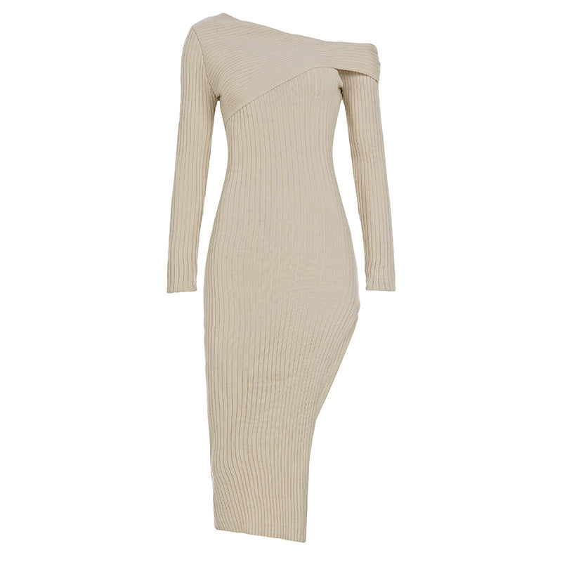 Damen nan eng anliegendes One-Shoulder-Rippenkleid mit asymmetrischem Ausschnitt und figurbetonter Midi-Silhouette EB