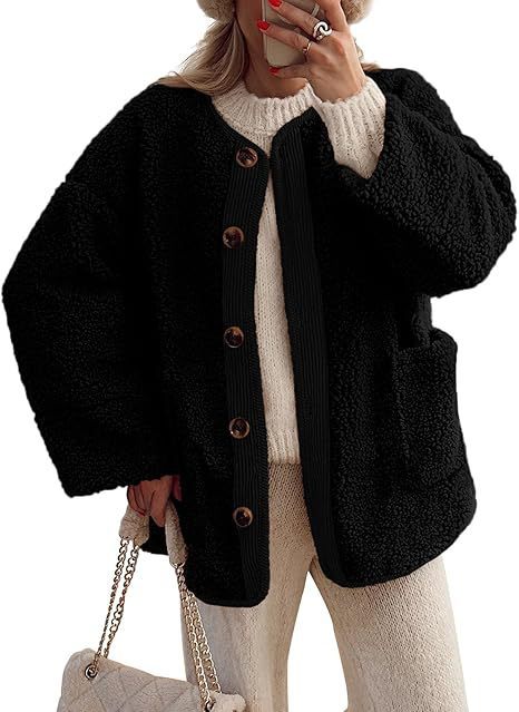 Damen kuschelige Teddyjacke mit farblich abgestimmtem Kragen EB
