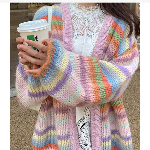 Damen Gemusterter Strickcardigan mit luftigen Ärmeln und sanften Farbverläufen EB