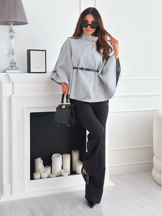 Damen modische Umhängejacke mit stylischem Gürteldetail EB