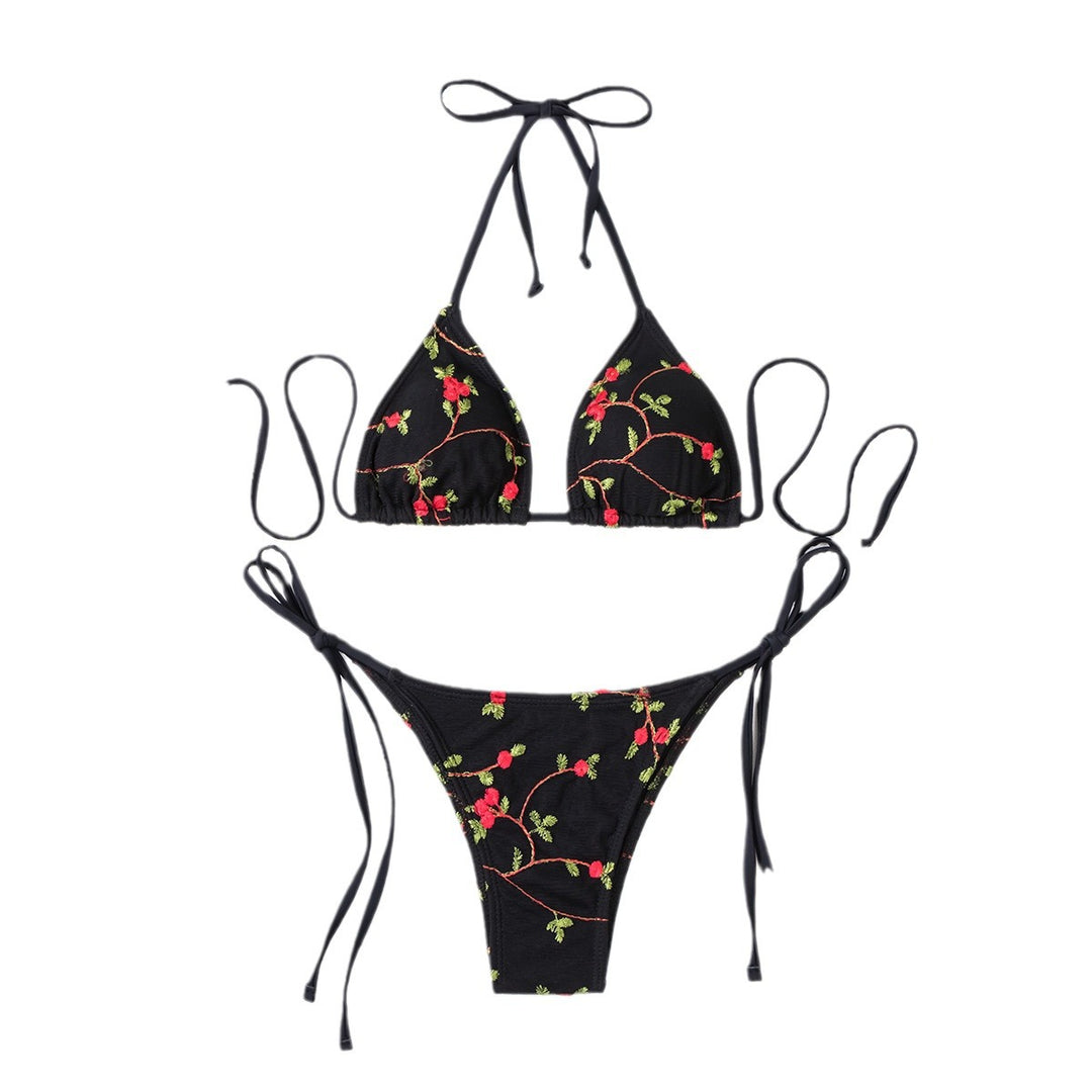 Damen Triangel-Bikini mit handgefertigten floralen Stickereien EB
