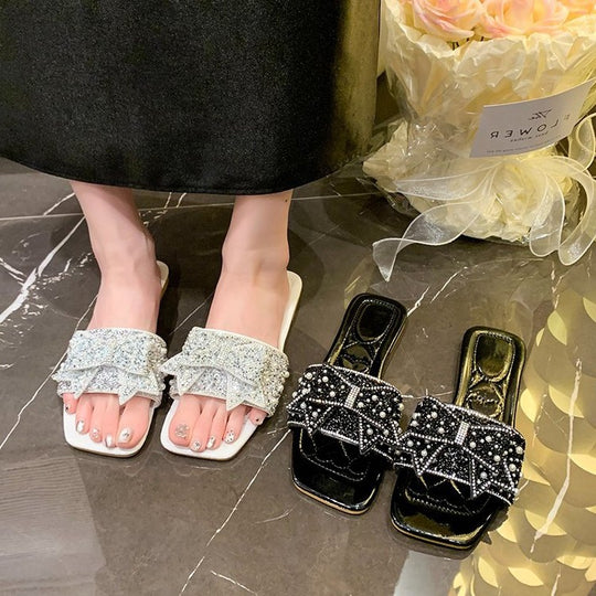 Damen Glamouröse Slides mit funkelnden Rhinestone-Schleifen EB