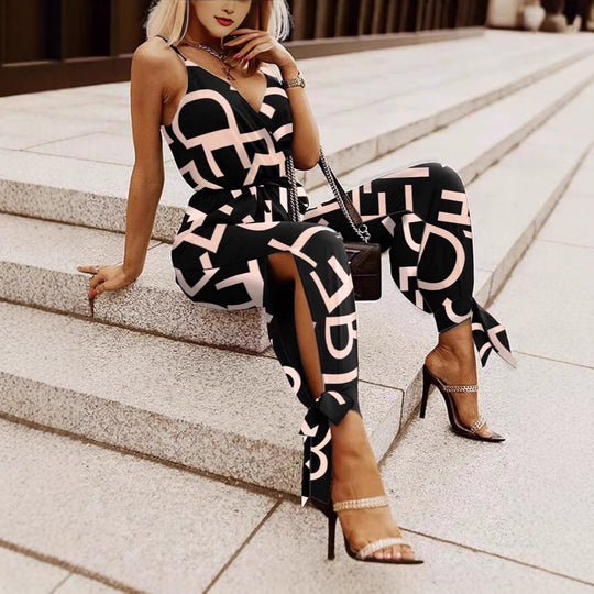 Damen Modischer Jumpsuit mit grafischem Design und figurbetontem Schnitt EB