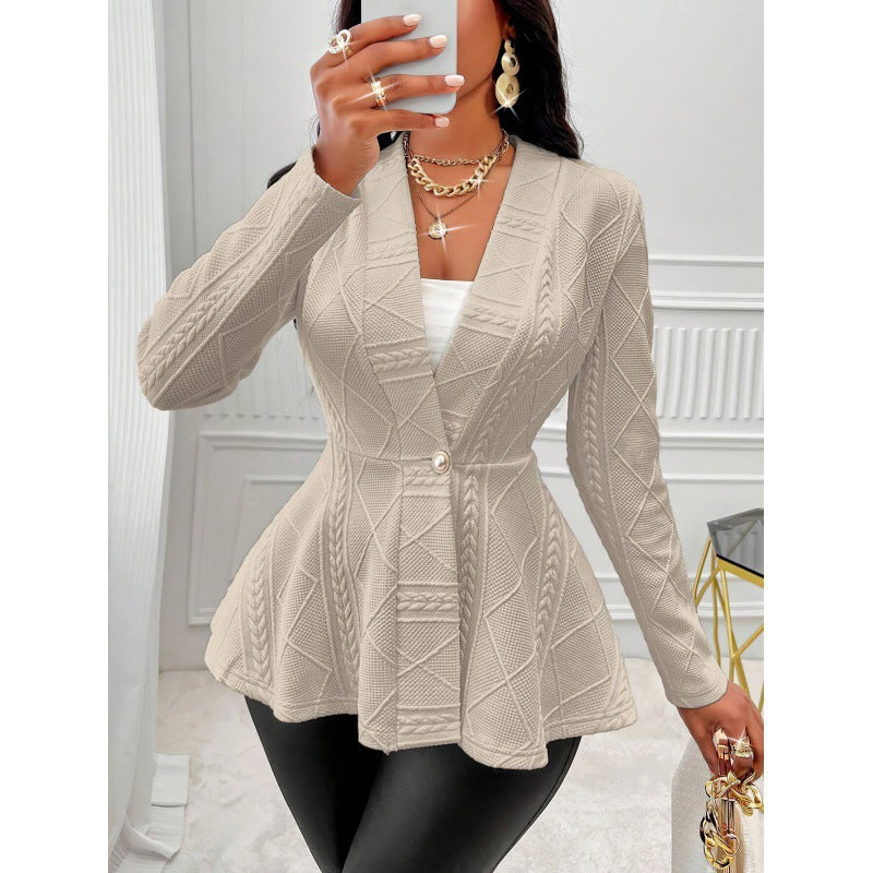 Damen Strick Peplum Blazer EB