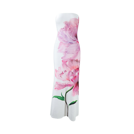 Damen strapaziertes Maxikleid mit stilvollen Blumenmotiven EB