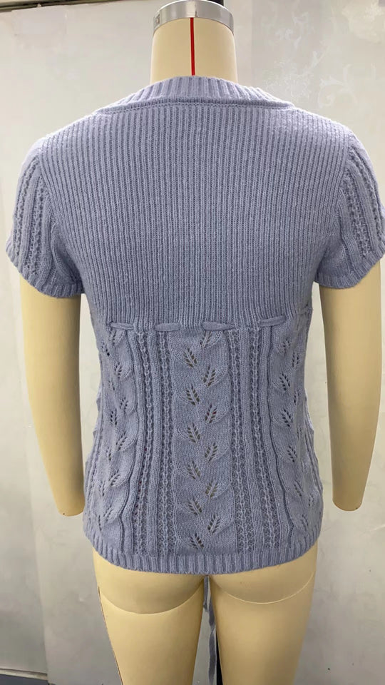 Damen Strickoberteil mit dekorativem Bindegürtel und Eingrifftaschen EB