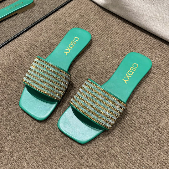 Damen Glamouröse Slipper mit dekorativer Strassverzierung EB
