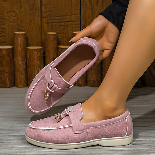 Damen  bequeme Veloursleder-Loafer mit dekorativem Tassel-Detail und gepolsterter Komfortsohle EB