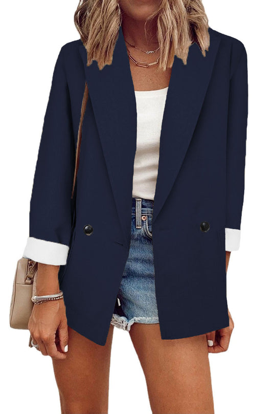 Damen modischer Oversized-Blazer im schlichten Design mit eleganten Knopfdetails EB