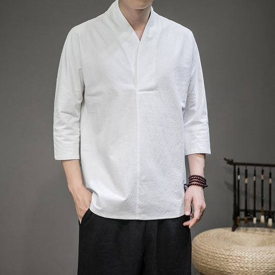 Herren nan modern geschnittene Kimono-Hemdjacke mit V-Kragen und 3/4-Ärmeln EB