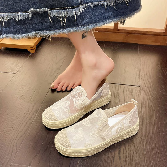 Damen Slip-On Sneakers mit floralem Mesh-Obermaterial und elastischem Einstieg EB
