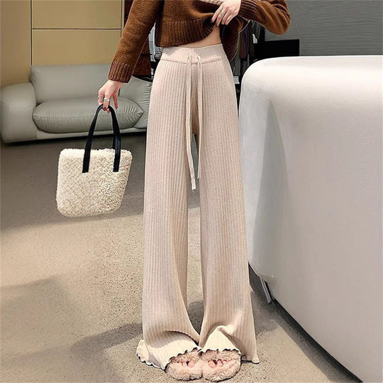 Damen Fließende Strickhose mit weichem Material und elegantem Saum EB