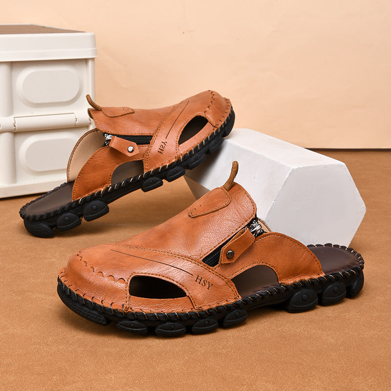 Herren Bequeme Leder-Sandalen mit verstellbarem Riemensystem EB