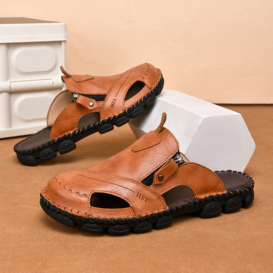 Herren Bequeme Leder-Sandalen mit verstellbarem Riemensystem EB