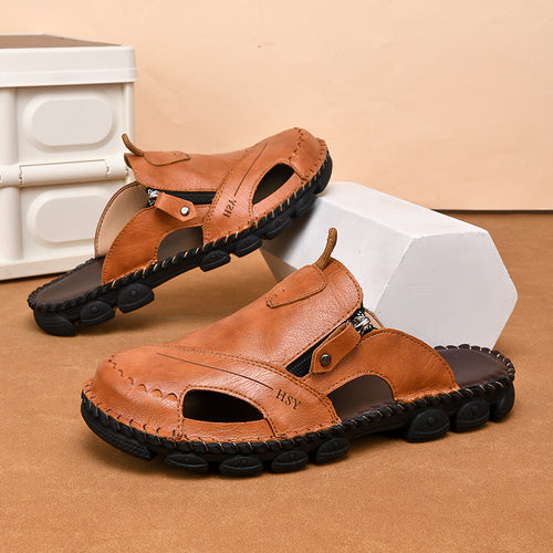 Herren Bequeme Leder-Sandalen mit verstellbarem Riemensystem EB