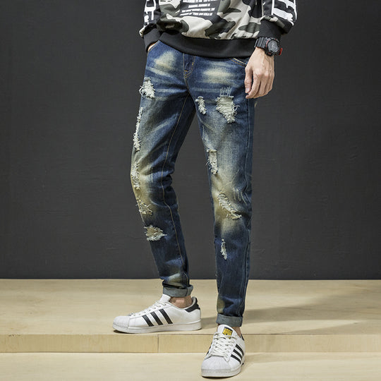 Herren Zerrissene Slim Fit Jeans im lässigen Stil EB