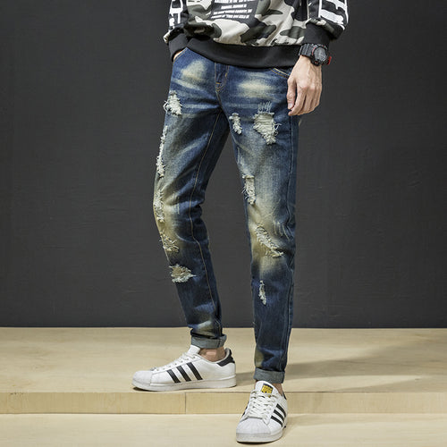 Herren Zerrissene Slim Fit Jeans im lässigen Stil EB