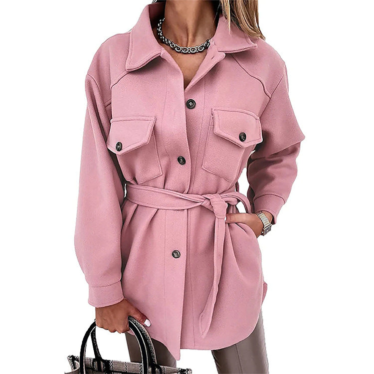 Damen Utility-Jacke mit modischem Gürtel und praktischen Taschen EB