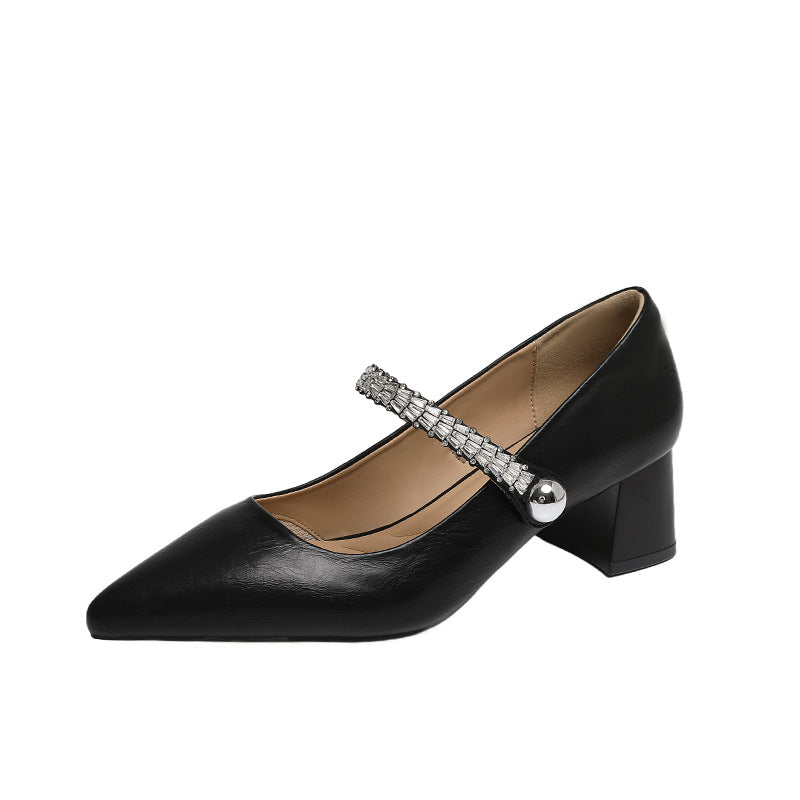 Damen spitze Pumps mit verziertem Riemchen und elegantem Blockabsatz EB