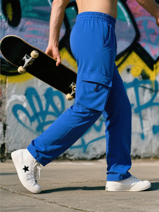 Herren Relaxed-Fit Cargo-Jogginghose mit elastischem Bund, Klapptasche & Tunnelzug EB