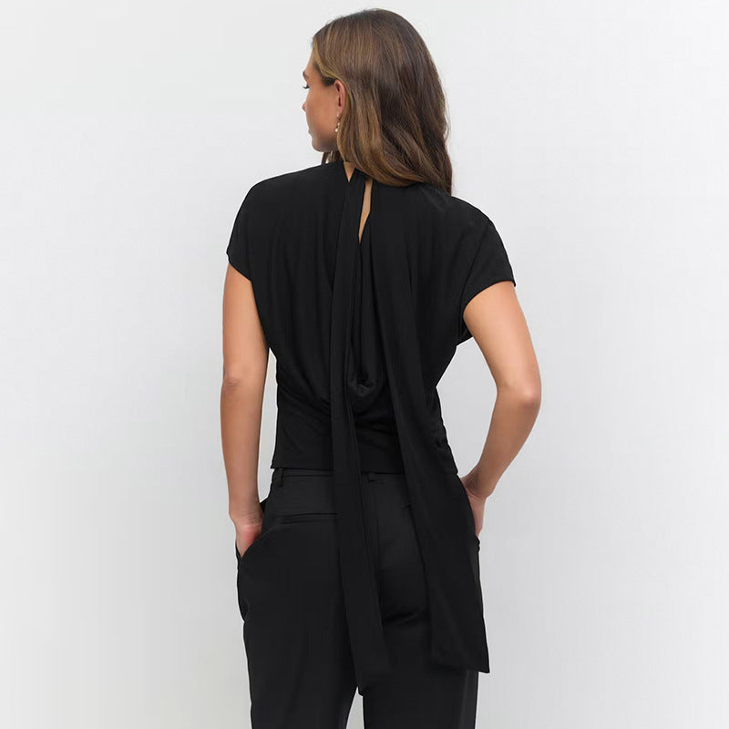 Damen Cropped Oberteil mit hochgeschlossenem Kragen und voluminösen Ärmeln EB