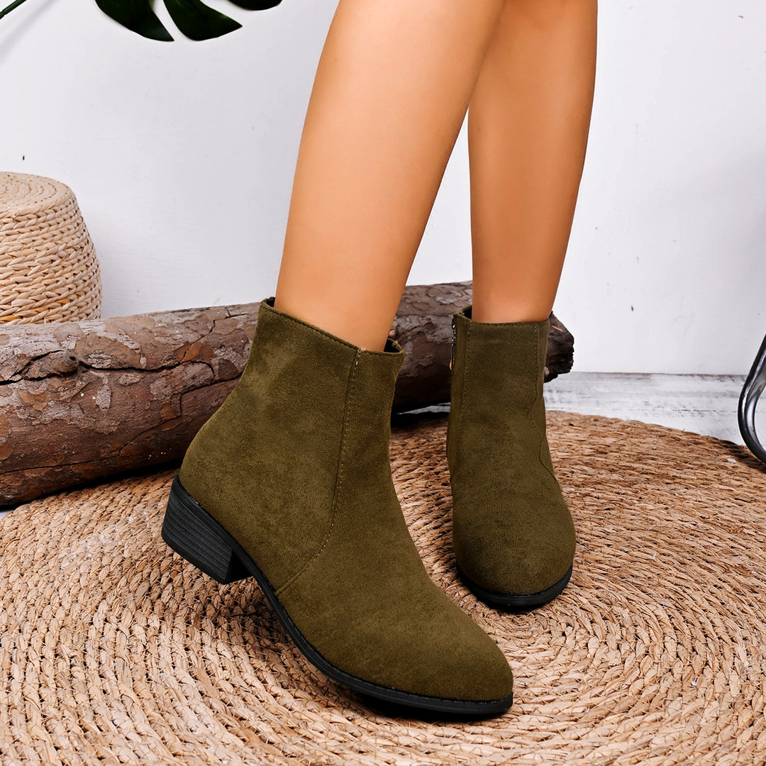 Damen nan Wildlederoptik Stiefelette mit seitlichem Reißverschluss und niedrigem Blockabsatz EB