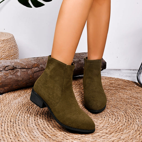 Damen nan Wildlederoptik Stiefelette mit seitlichem Reißverschluss und niedrigem Blockabsatz EB