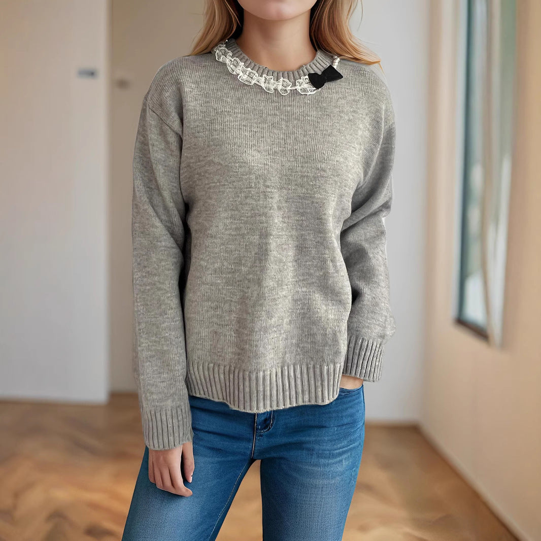 Damen lässiger Pullover mit dekorativem Kragen EB