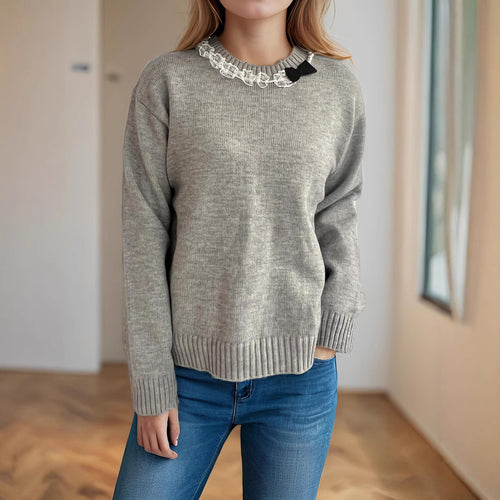 Damen lässiger Pullover mit dekorativem Kragen EB