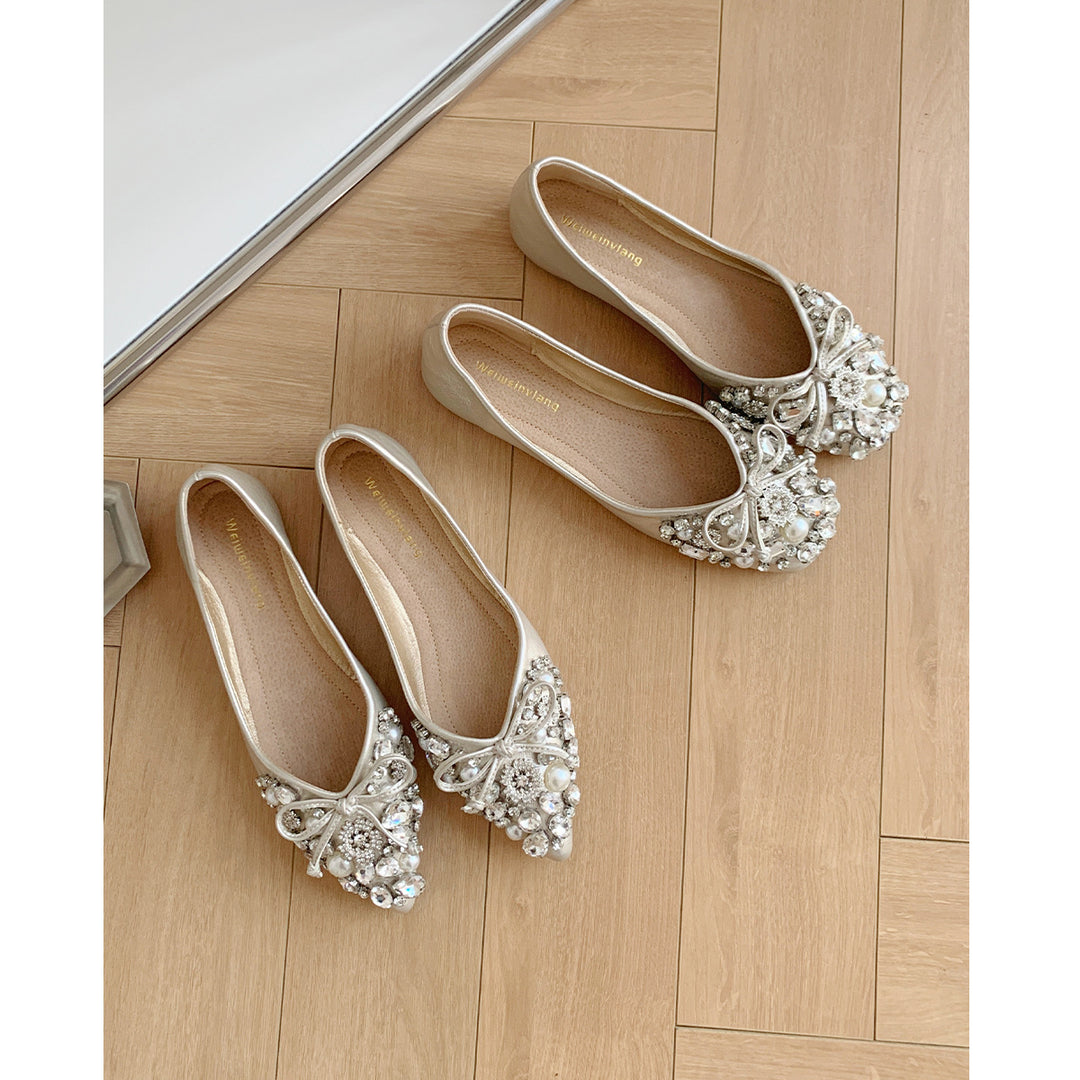 Damen Ballerinas mit funkelndem Strassbesatz und eleganter Schleife EB
