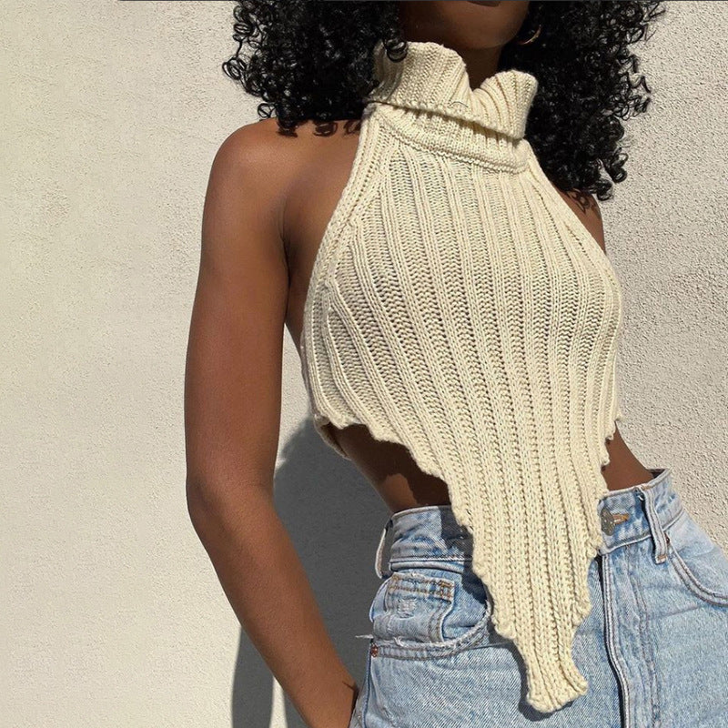 Damen cropped Stricktop mit hohem Kragen EB