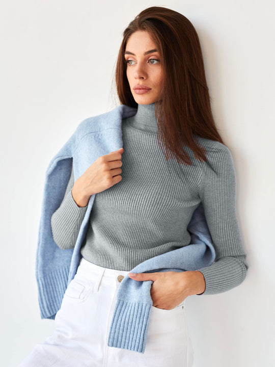 Damen Rollkragenpullover mit geripptem Design und lässigem Schnitt EB
