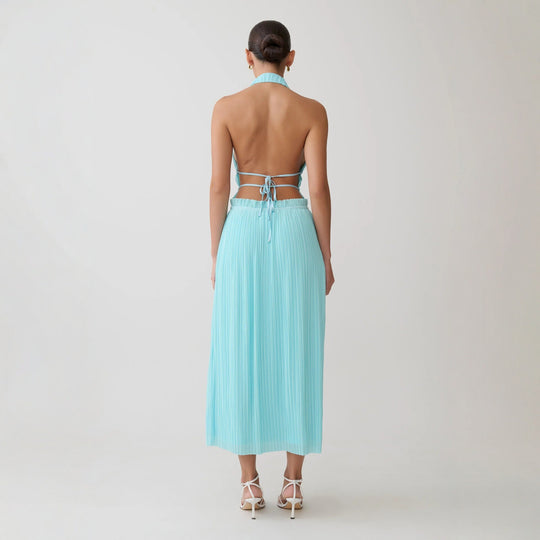 Damen Fließendes Maxikleid mit tiefem V-Ausschnitt und Plisseedetails EB