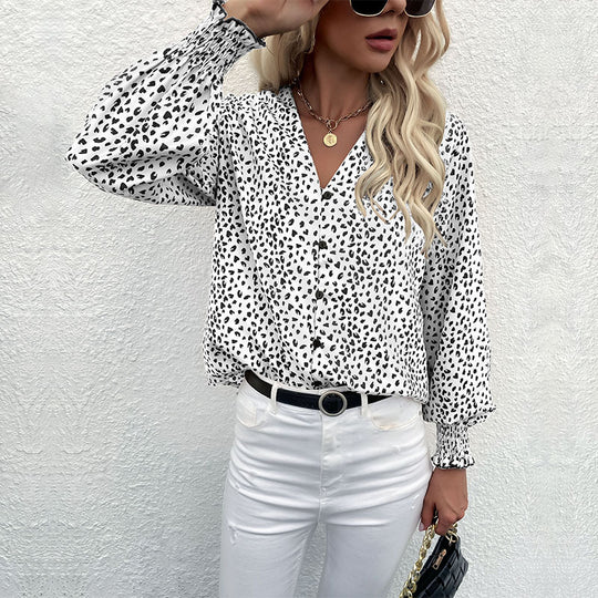 Damen Bluse mit modernem Punktedesign und elastischen Ärmeln EB