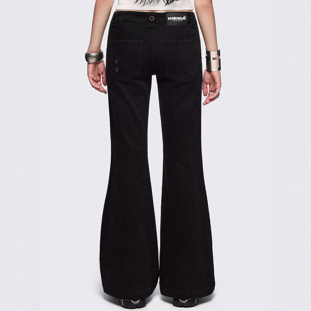 Damen Flared Jeans mit dekorativen Ösen EB